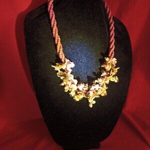 Long Sea Shell Necklace with Braided Wood Beads 27"